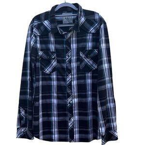 Surplus Button-up Shirt Men's XXL Black Gray Plaid Cotton Blend Long Sleeve